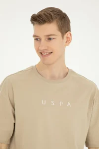 US Polo Shirt Assn. Men comfort Fit Crew Neck Light Khaki T-Shirt - Image 2