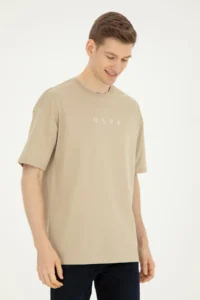 US Polo Shirt Assn. Men comfort Fit Crew Neck Light Khaki T-Shirt - Image 3