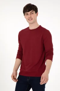 US Polo Shirt Assn. Men Regular Fit Crew Neck Burgundy Sweatshirt - Image 3