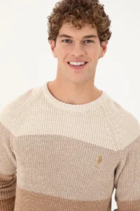 US Polo Shirt Assn. Men slim Fit Crew Neck Camel Sweater - Image 2