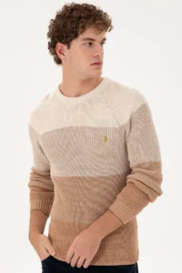 US Polo Shirt Assn. Men slim Fit Crew Neck Camel Sweater - Image 3