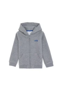 US Polo Shirt Assn. Boys' Zippered Gray Melange Fleece Hooded Sweatshirt