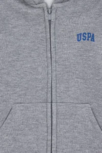 US Polo Shirt Assn. Boys' Zippered Gray Melange Fleece Hooded Sweatshirt - Image 3