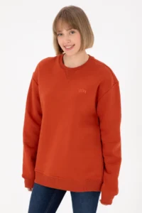US Polo Shirt Assn. Men Crew Neck Brick Red Basic Fleece Sweatshirt - Image 3