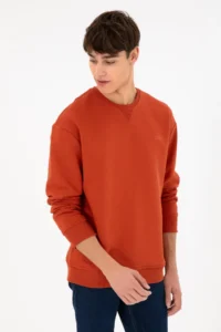 US Polo Shirt Assn. Men Crew Neck Brick Red Basic Fleece Sweatshirt - Image 5