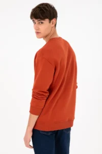 US Polo Shirt Assn. Men Crew Neck Brick Red Basic Fleece Sweatshirt - Image 6