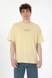 US Polo Shirt Assn. Men Oversized Fit Crew Neck Light Khaki T-Shirt