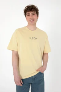 US Polo Shirt Assn. Men Oversized Fit Crew Neck Light Khaki T-Shirt - Image 3