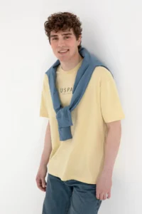 US Polo Shirt Assn. Men Oversized Fit Crew Neck Light Khaki T-Shirt - Image 4