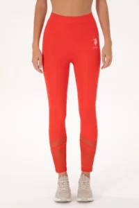 US Polo Assn. Women Red High Waist Tulle Detailed Sports Leggings