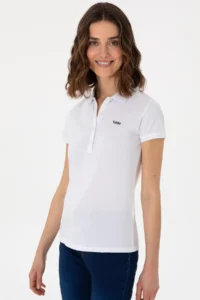 US Polo Assn. Women WHITE Basic Polo Shirt Collar T-Shirt - Image 2