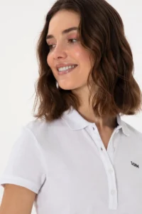 US Polo Assn. Women WHITE Basic Polo Shirt Collar T-Shirt - Image 3