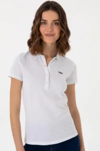 US Polo Assn. Women WHITE Basic Polo Shirt Collar T-Shirt - Image 4