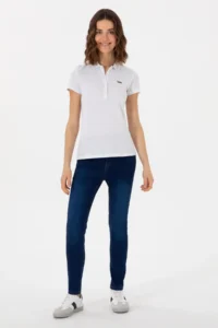 US Polo Assn. Women WHITE Basic Polo Shirt Collar T-Shirt - Image 5