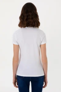 US Polo Assn. Women WHITE Basic Polo Shirt Collar T-Shirt - Image 6