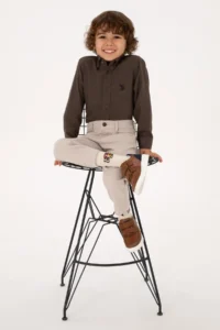 US Polo Shirt Assn. Boys' Brown Long Sleeve Basic Shirt