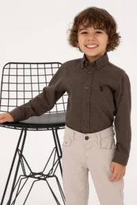 US Polo Shirt Assn. Boys' Brown Long Sleeve Basic Shirt - Image 4