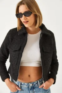 Bianco Lucci Women Zippered double pocket Bowl Jacket - Image 2