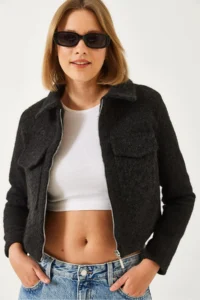 Bianco Lucci Women Zippered double pocket Bowl Jacket - Image 3