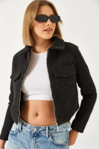 Bianco Lucci Women Zippered double pocket Bowl Jacket - Image 4