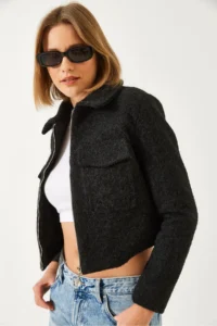 Bianco Lucci Women Zippered double pocket Bowl Jacket - Image 5