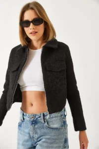 Bianco Lucci Women Zippered double pocket Bowl Jacket - Image 6