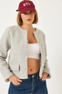 Bianco Lucci Women's Button Detailed Wrapped Short Jacket 8406 - Image 2