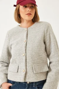 Bianco Lucci Women's Button Detailed Wrapped Short Jacket 8406 - Image 4
