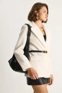 Bianco Lucci Women's Pocket Detailed Lined Belted Plush Textured Blazer Jacket 2761 - Image 3