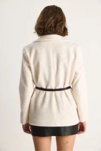 Bianco Lucci Women's Pocket Detailed Lined Belted Plush Textured Blazer Jacket 2761 - Image 7