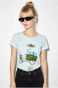 Bianco Lucci Women's 100% Cotton Handcrafted Embroidered Bicycle Printed Premium Design T-Shirt 1002
