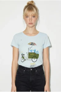 Bianco Lucci Women's 100% Cotton Handcrafted Embroidered Bicycle Printed Premium Design T-Shirt 1002 - Image 2