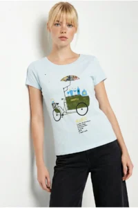 Bianco Lucci Women's 100% Cotton Handcrafted Embroidered Bicycle Printed Premium Design T-Shirt 1002 - Image 3