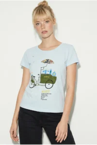 Bianco Lucci Women's 100% Cotton Handcrafted Embroidered Bicycle Printed Premium Design T-Shirt 1002 - Image 4
