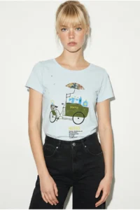 Bianco Lucci Women's 100% Cotton Handcrafted Embroidered Bicycle Printed Premium Design T-Shirt 1002 - Image 5