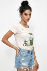 Bianco Lucci Women's 100% Cotton Handcrafted Embroidered Bicycle Printed Premium Design T-Shirt 1002 - Image 2