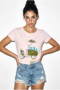 Bianco Lucci Women's 100% Cotton Handcrafted Embroidered Bicycle Printed Premium Design T-Shirt 1002 - Image 3