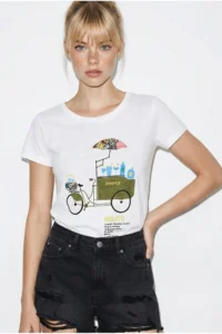 Bianco Lucci Women's 100% Cotton Handcrafted Embroidered Bicycle Printed Premium Design T-Shirt 1002 - Image 2