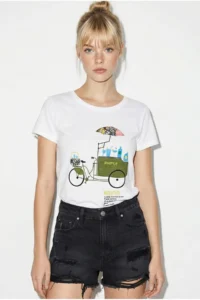 Bianco Lucci Women's 100% Cotton Handcrafted Embroidered Bicycle Printed Premium Design T-Shirt 1002 - Image 3