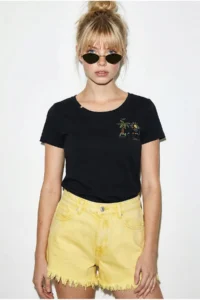 Bianco Lucci Women's 100% Cotton Handcrafted Summer Premium Design T-Shirt with Embroidery Detail 1001 - Image 2