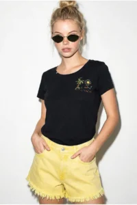 Bianco Lucci Women's 100% Cotton Handcrafted Summer Premium Design T-Shirt with Embroidery Detail 1001 - Image 3
