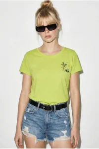 Bianco Lucci Women's 100% Cotton Handcrafted Summer Premium Design T-Shirt with Embroidery Detail 1001