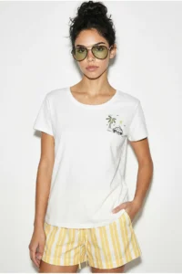 Bianco Lucci Women's 100% Cotton Handcrafted Summer Premium Design T-Shirt with Embroidery Detail 1001 - Image 2