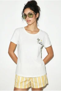 Bianco Lucci Women's 100% Cotton Handcrafted Summer Premium Design T-Shirt with Embroidery Detail 1001 - Image 3