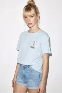 Bianco Lucci Women's 100% Cotton Handcrafted Flamingo Embroidery Detailed Premium Design T-Shirt 1004
