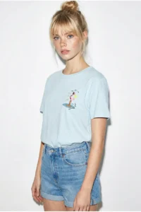 Bianco Lucci Women's 100% Cotton Handcrafted Flamingo Embroidery Detailed Premium Design T-Shirt 1004 - Image 2