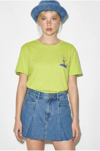 Bianco Lucci Women's 100% Cotton Handcrafted Flamingo Embroidery Detailed Premium Design T-Shirt 1004