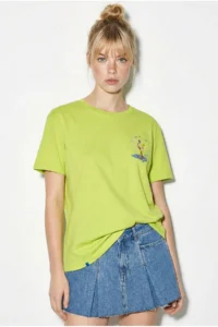 Bianco Lucci Women's 100% Cotton Handcrafted Flamingo Embroidery Detailed Premium Design T-Shirt 1004 - Image 2