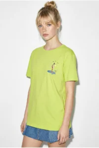 Bianco Lucci Women's 100% Cotton Handcrafted Flamingo Embroidery Detailed Premium Design T-Shirt 1004 - Image 3