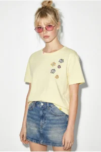 Bianco Lucci Women's 100% Cotton Handcrafted Floral Embroidery Detailed Premium Design T-Shirt 1005 - Image 2
